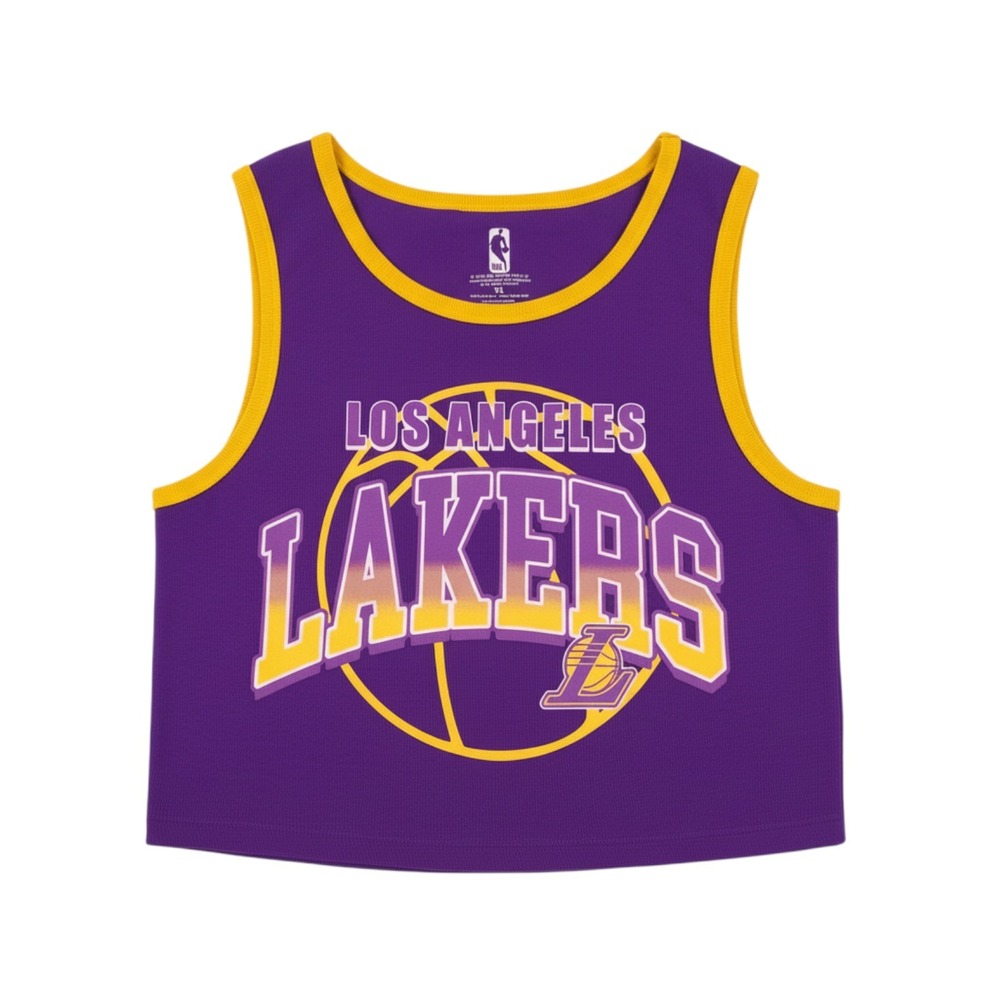 NBA Los Angeles Lakers Tank Top Womens XL Purple Yellow Ribbed Graphic Crop
